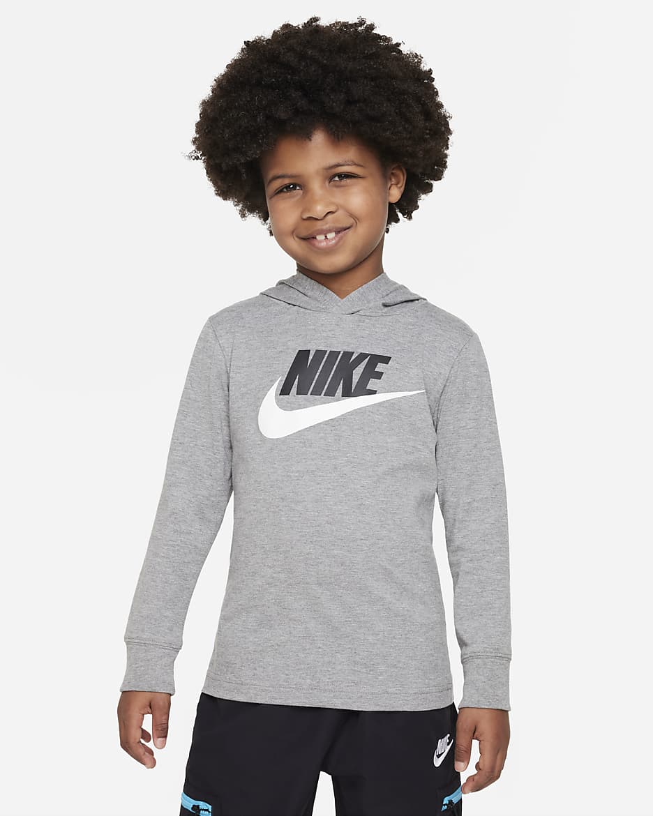 Playera para ninos talla pequena Nike Sportswear Futura Hooded Long Sleeve Tee. Nike